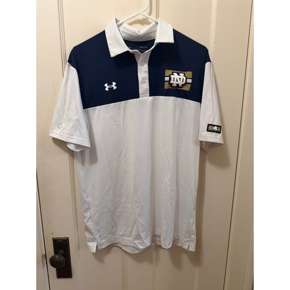 Under Armour Notre Dame Fighting Irish Navy White Colorblock Polo Shirt Mens M